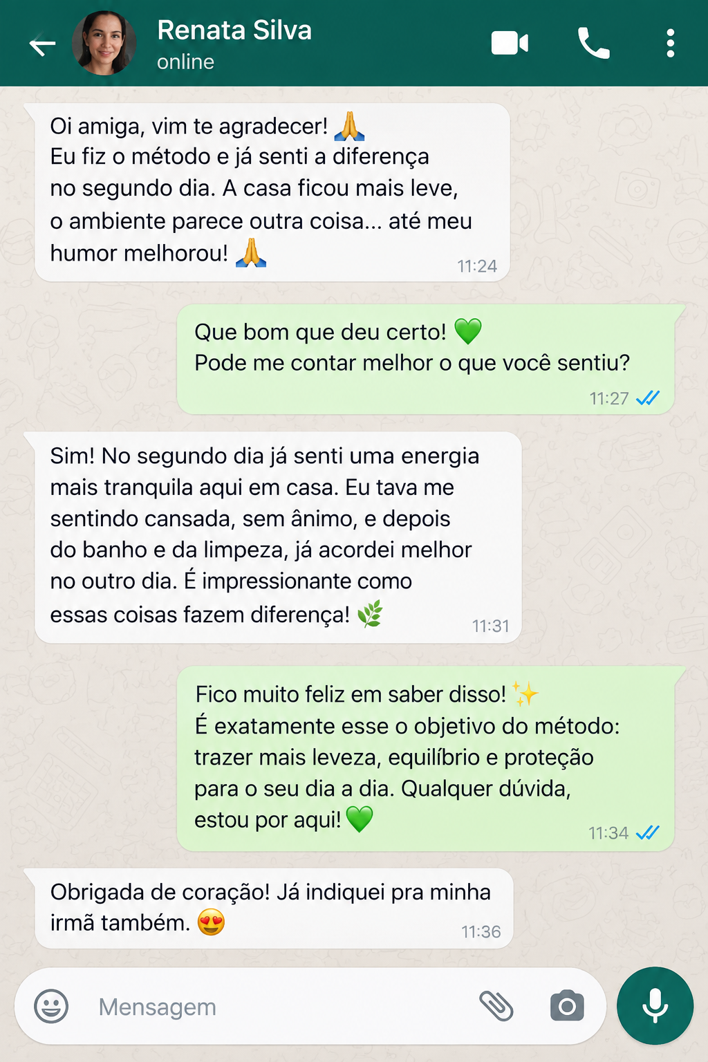Depoimento real no WhatsApp